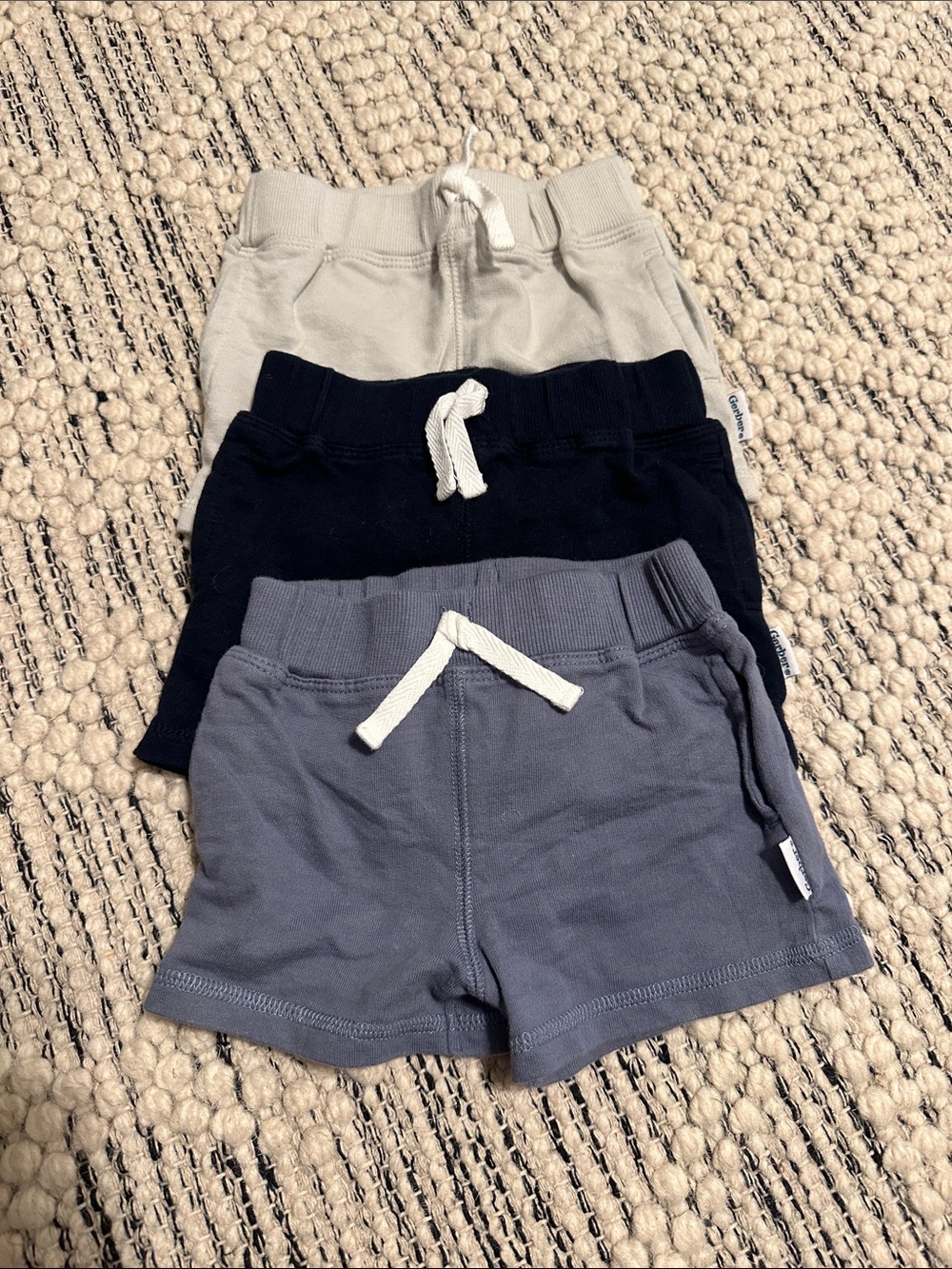 Gerber 3-Pack Knit Drawstring Shorts in Light Gray, Navy & Slate Blue